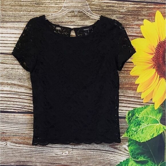 Forever21 mid Sleeve black lace top - Picture 1 of 5